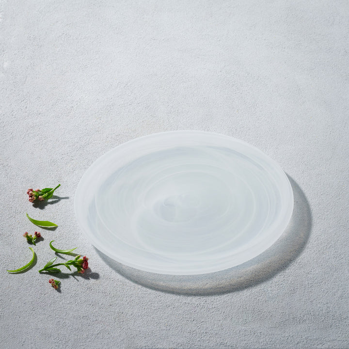 Alabaster, Frosted Swirl Glass Plate