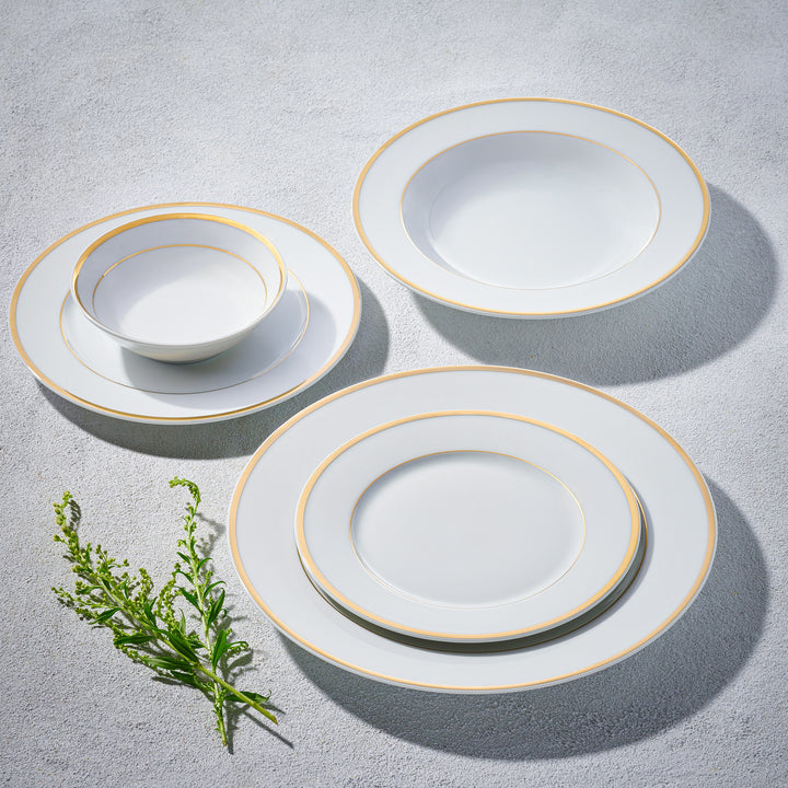 Louise, 20 Pc Dinnerware Set, White with Gold Rim