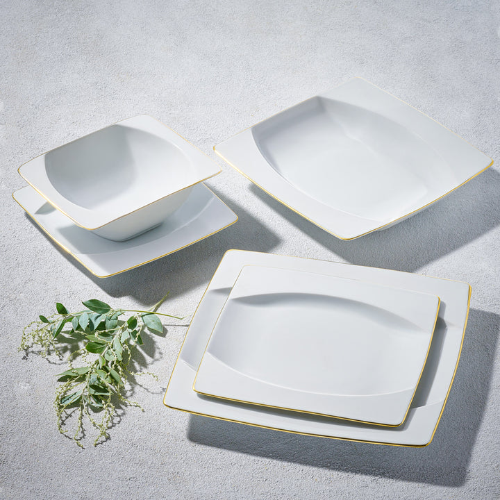 Eye, 20 Pc Dinnerware Set, White with Gold Rim
