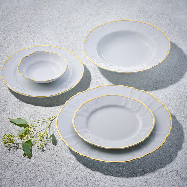 Bernadotte, 20 Pc Dinnerware Set, White with Gold Rim