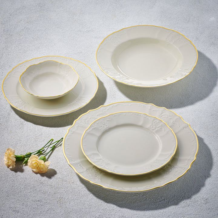 Bernadotte, 20 Pc Dinnerware Set, Ivory with Gold Rim
