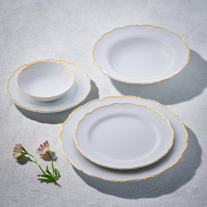 Ophelia, 20 Pc Dinnerware Set, White with Gold Rim