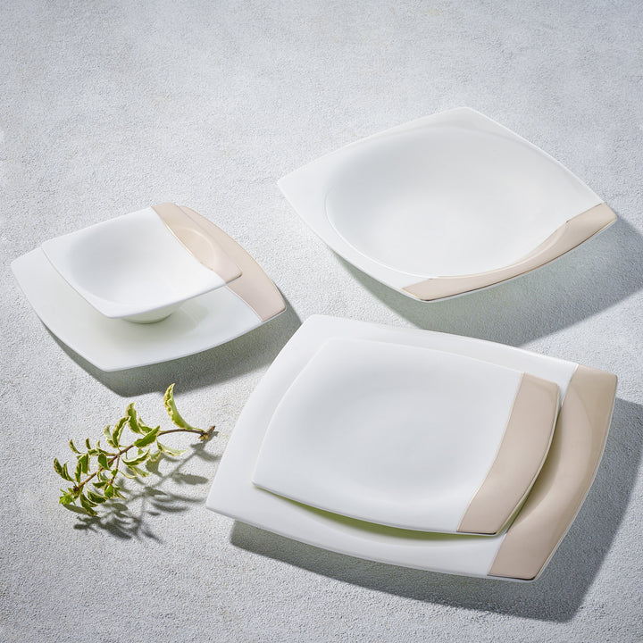 Valley Silver, 20 Pc Dinnerware Set, Square with Beige Accent