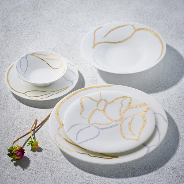 Artisan Gold, 20 Pc Dinnerware Set, White with Silver and Gold