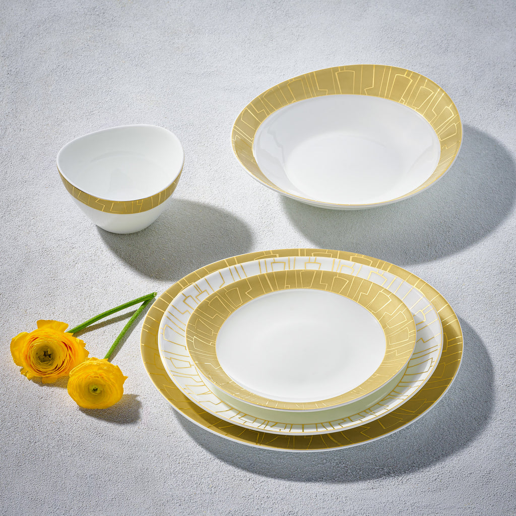 Sienna Gold, 20 Pc Dinnerware Set, White with Gold Rim – Vikko