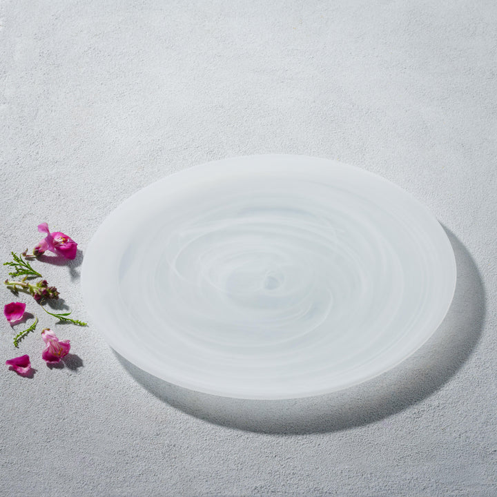 Alabaster, Frosted Swirl Glass Charger